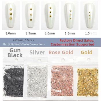 Metalo pusmėnulio karoliukai nagams, plokščiu dugnu, reljefinis raštas, DIY nagų dekoravimui