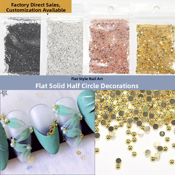 Metalo pusmėnulio karoliukai nagams, plokščiu dugnu, reljefinis raštas, DIY nagų dekoravimui