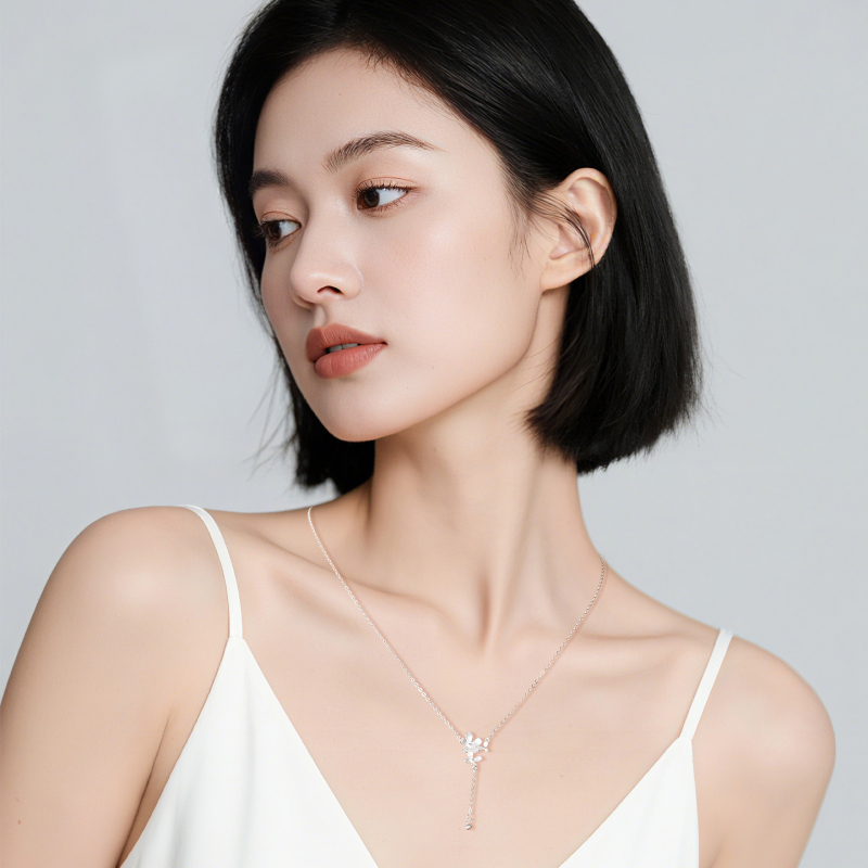 Colier Carline din argint, floare sferică, lanț O-link, design multistrat, circumferință 41–50 cm