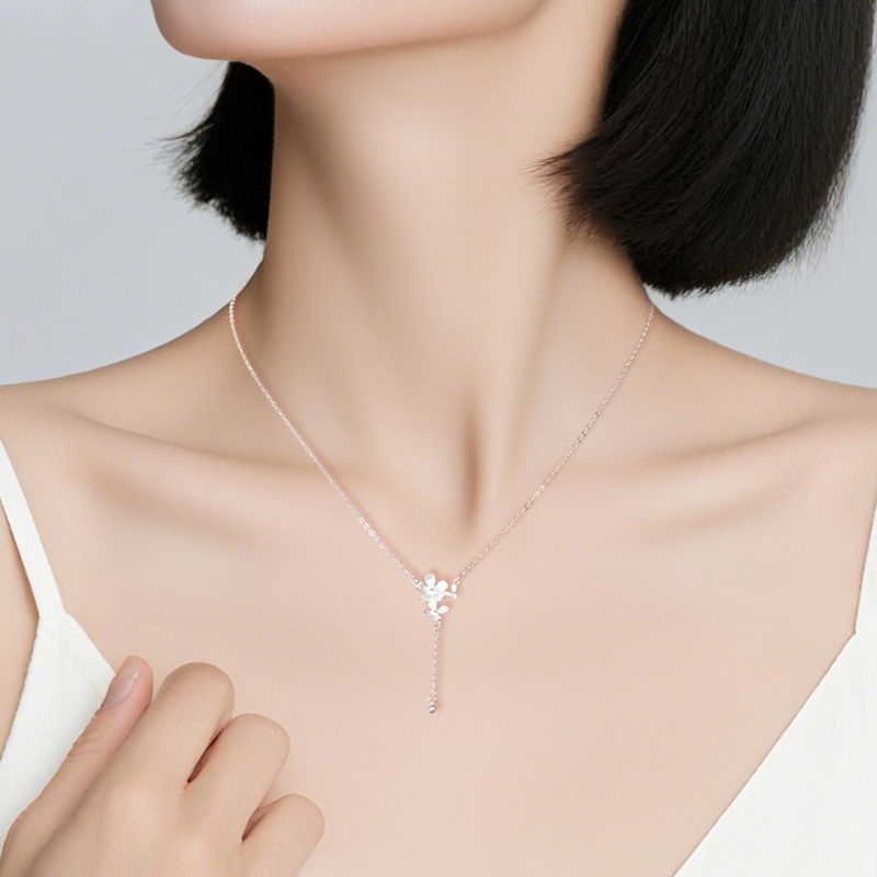 Colier Carline din argint, floare sferică, lanț O-link, design multistrat, circumferință 41–50 cm