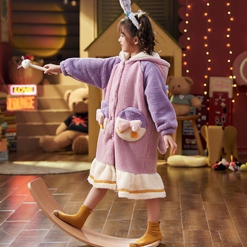 Παιδική ρόμπα για κορίτσια, χειμερινή με επένδυση φλίς, παχιά, με σχέδιο καρτούν, για κορίτσια 3–8 ετών, 100% πολυεστέρας