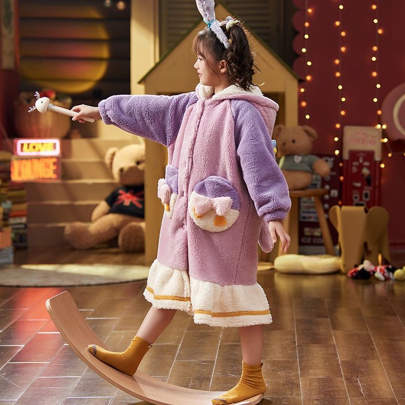Παιδική ρόμπα για κορίτσια, χειμερινή με επένδυση φλίς, παχιά, με σχέδιο καρτούν, για κορίτσια 3–8 ετών, 100% πολυεστέρας