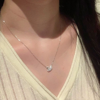 Colier cu pandantiv lebădă din argint 925, inserție cu diamant, lanț în formă de O, bijuterie de modă