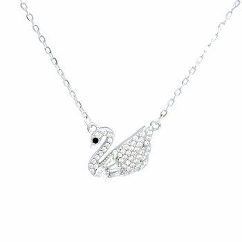 Colier cu pandantiv lebădă din argint 925, inserție cu diamant, lanț în formă de O, bijuterie de modă