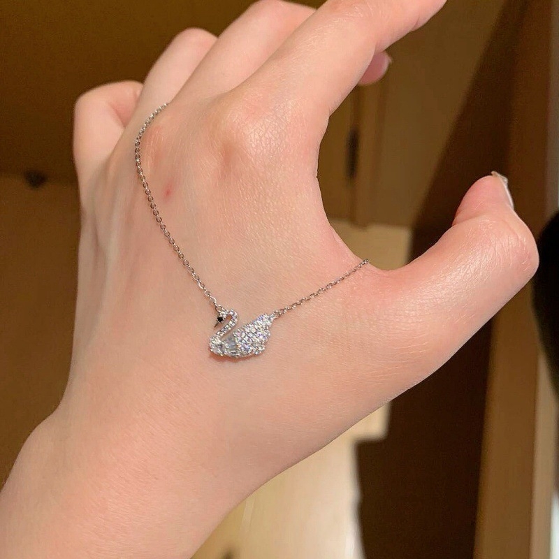 Colier cu pandantiv lebădă din argint 925, inserție cu diamant, lanț în formă de O, bijuterie de modă