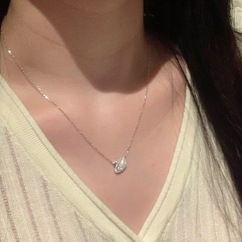 Colier cu pandantiv lebădă din argint 925, inserție cu diamant, lanț în formă de O, bijuterie de modă