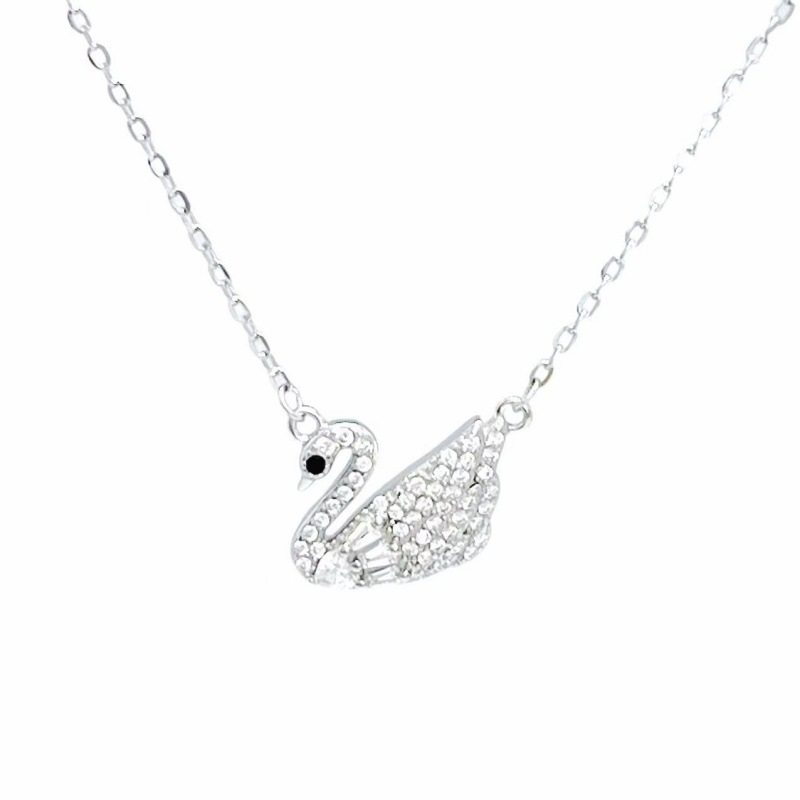 Colier cu pandantiv lebădă din argint 925, inserție cu diamant, lanț în formă de O, bijuterie de modă
