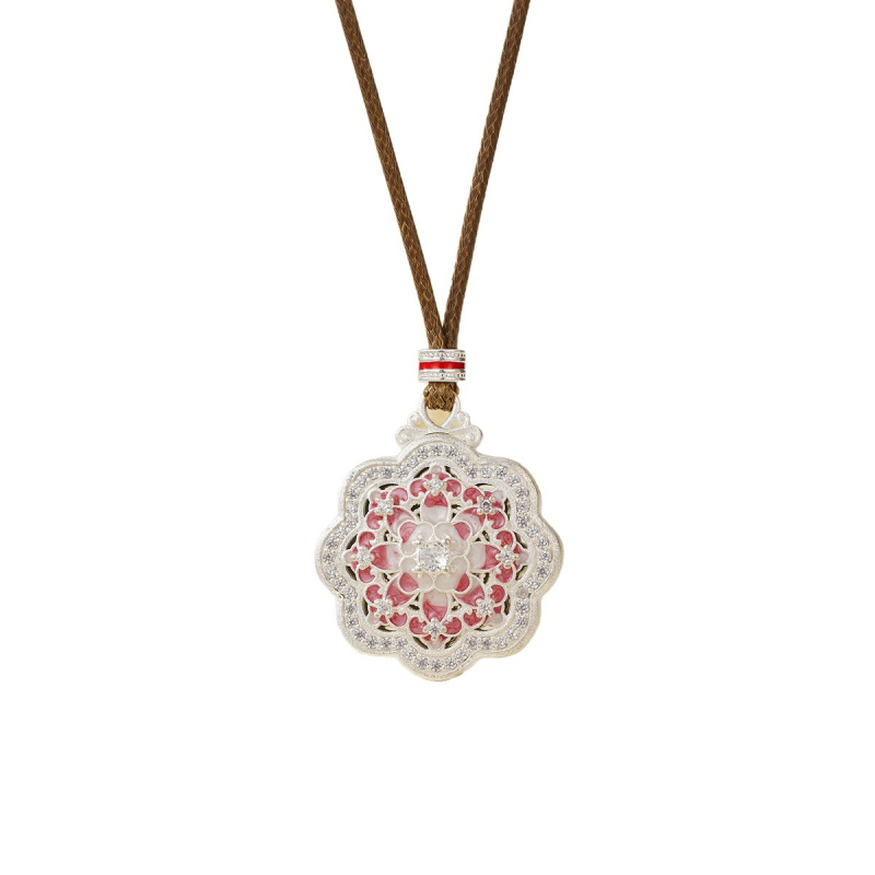 Réz virág alakú nyaklánc zománccal és aranyszegéllyel, édes stílus, téli 2025