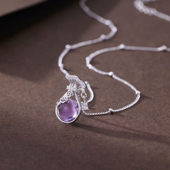 Colier din argint S925 cu pandant geometric, cristale încrustate, lanț lateral, stil medieval literar retro