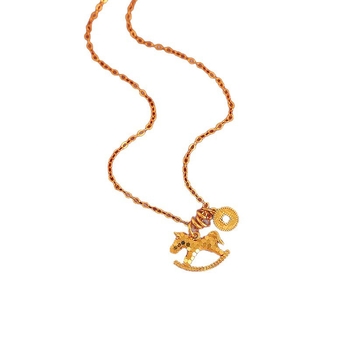 Ogrlica s konjićem u obliku novčića, bakar, elektroplating, običan lanac, duljina 51–60 cm, jesen 2025, Old Money stil