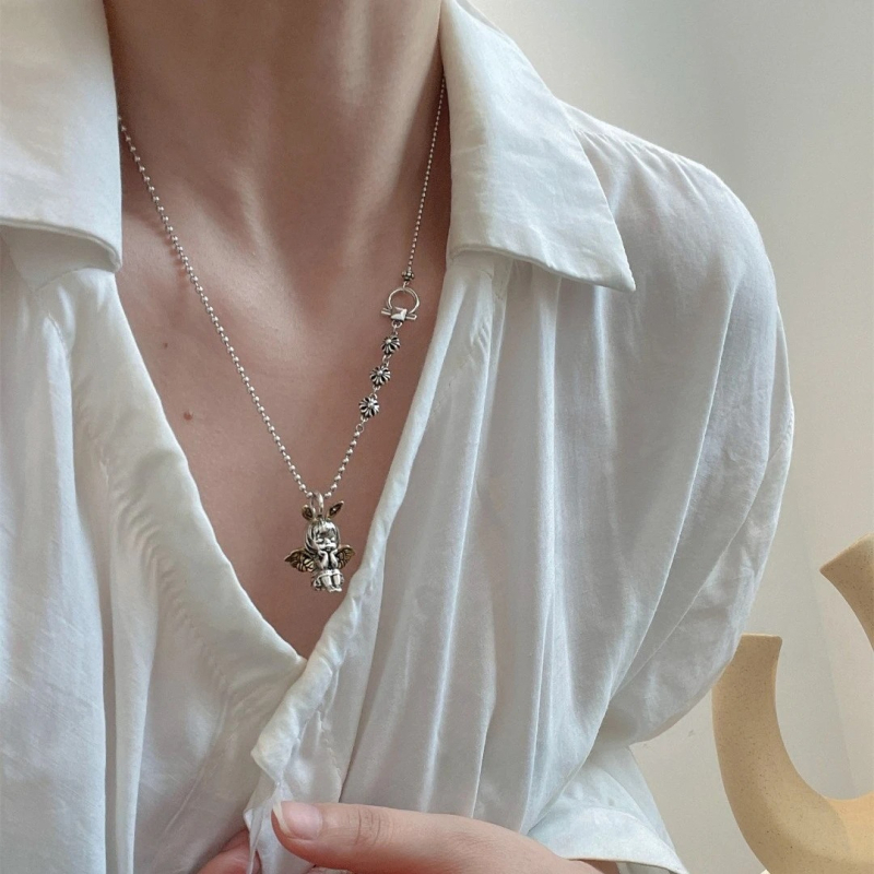 Lančić s privjeskom Anđelska molitva, vintage, ručno izrađeno, višeslojno, privjesak od srebra 925, lanac u stilu Chopard