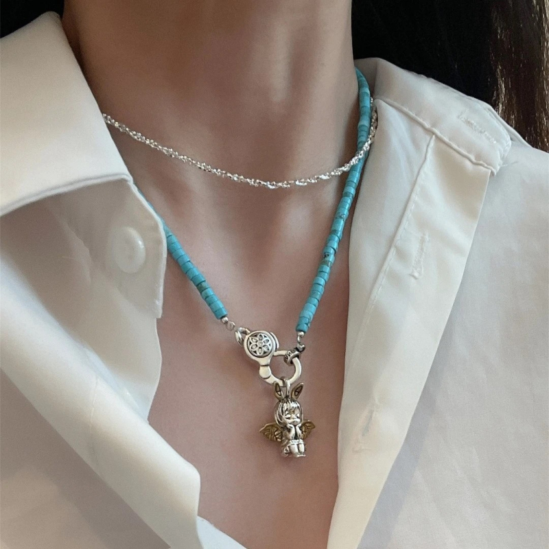 Lančić s privjeskom Anđelska molitva, vintage, ručno izrađeno, višeslojno, privjesak od srebra 925, lanac u stilu Chopard