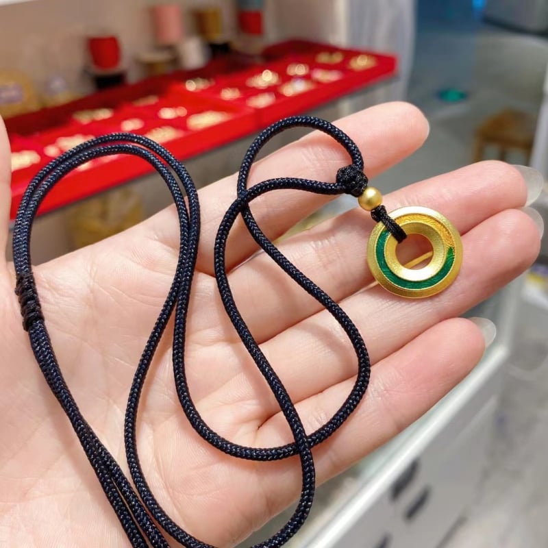 Colier cu pandantiv donut, lungime reglabilă, cupru cu electroplating, primăvara 2023, stil nou chinezesc