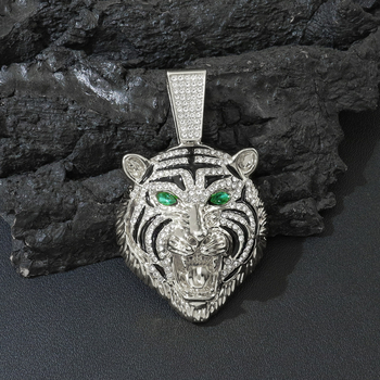 Colier cu pandantiv cap de tigru încrustat cu diamante, pe lanț cubanez, stil hip hop, aliaj, model GXL-5125.