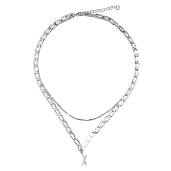 Ogrlica s geometrijskim višeslojnim dizajnom od titan čeličnog materijala, običnim lancem, unisex, podesiva duljina 21–50 cm