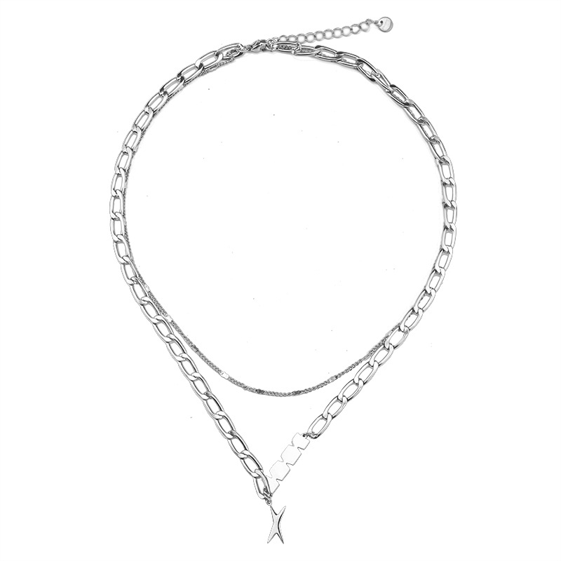 Ogrlica s geometrijskim višeslojnim dizajnom od titan čeličnog materijala, običnim lancem, unisex, podesiva duljina 21–50 cm