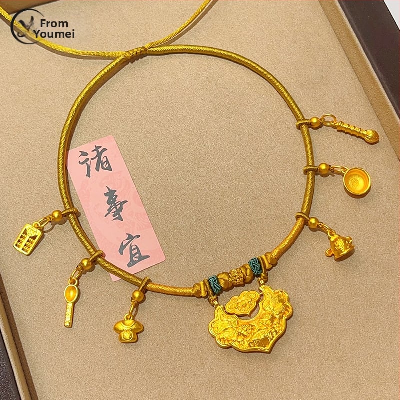 Детско колие с позлатена сплав, геометрична висулка, обикновена верига