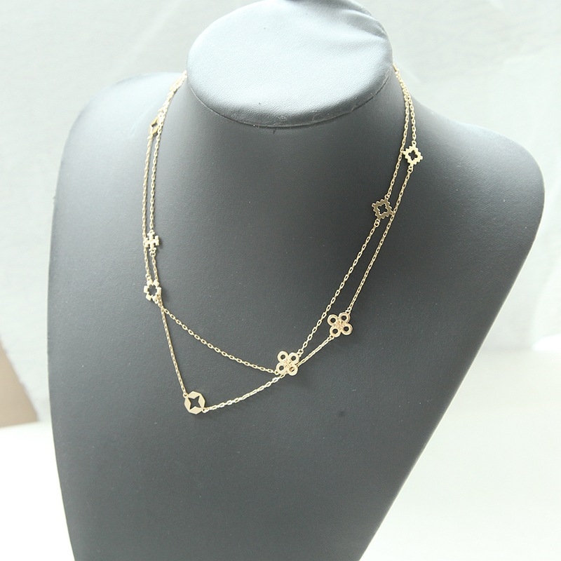 Κολιέ, σειρά Kira, μοτίβο τετράφυλλου λουλουδιού, μεταλλικό με κρεμαστό από χαλκό, ηλεκτροπλατίωση, πολυεπίπεδο, για γυναίκες, απλό στυλ, Καλοκαίρι 2025