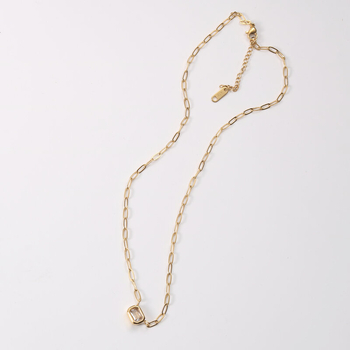 Κολιέ με γεωμετρικό τετράγωνο κρεμαστό από ζιρκόν, αλυσίδα τιτάνιο-χάλυβα με σχέδιο σφυρήλατου σταυρού, επίχρυση επίστρωση 18Κ