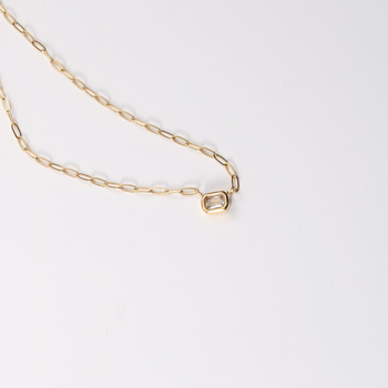 Κολιέ με γεωμετρικό τετράγωνο κρεμαστό από ζιρκόν, αλυσίδα τιτάνιο-χάλυβα με σχέδιο σφυρήλατου σταυρού, επίχρυση επίστρωση 18Κ