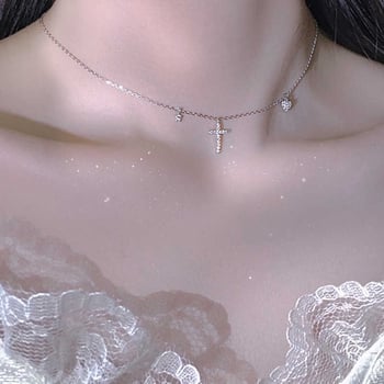 Colier geometric din cupru cu zirconiu, lanț O, pentru femei