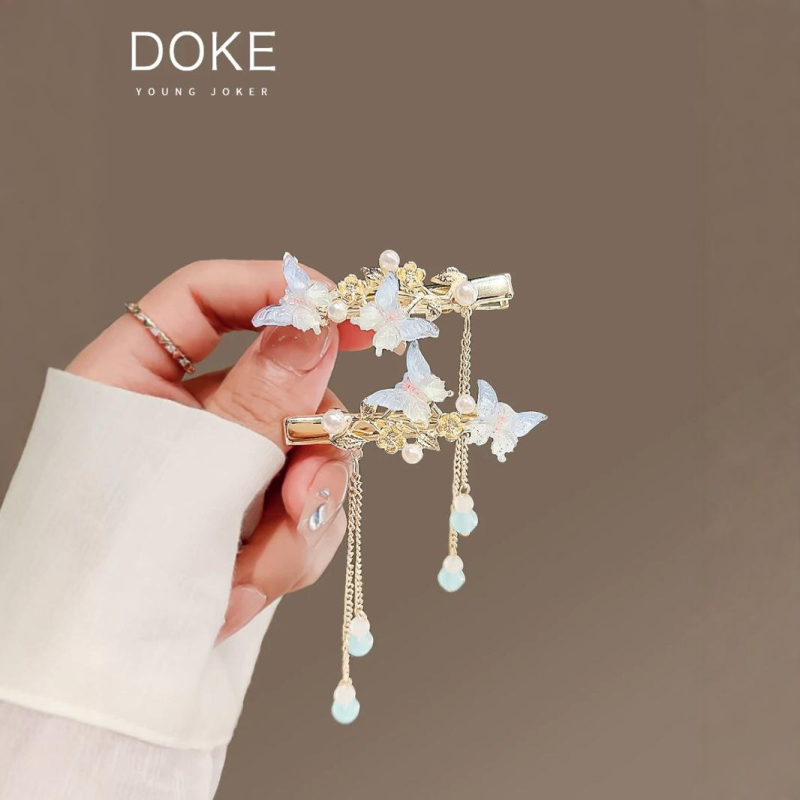 Clamă de păr Hanfu antic cu ciucuri și ornament floral, din aliaj, clips lateral