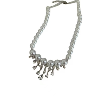 Κολάρο λαιμού με αλυσίδάκι μαργαριταριού, λαμπεροί γυάλινοι κρύσταλλοι, μενταγιόν από κράμα, ηλεκτροπλατίωση, κορεατικό στυλ