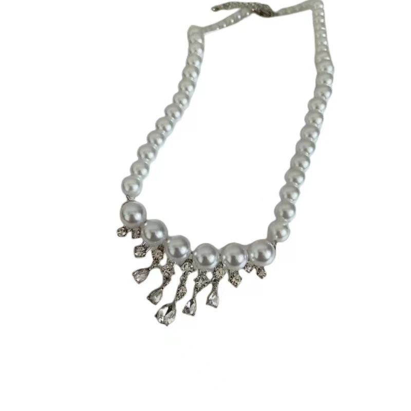 Κολάρο λαιμού με αλυσίδάκι μαργαριταριού, λαμπεροί γυάλινοι κρύσταλλοι, μενταγιόν από κράμα, ηλεκτροπλατίωση, κορεατικό στυλ