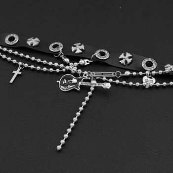 Унисекс чокър колие със кръст: геометричен готик стил, титанова стомана, бална синджир, тегло 30 g, стил Dark Wind