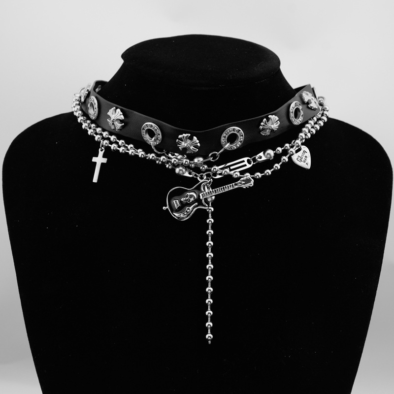 Унисекс чокър колие със кръст: геометричен готик стил, титанова стомана, бална синджир, тегло 30 g, стил Dark Wind