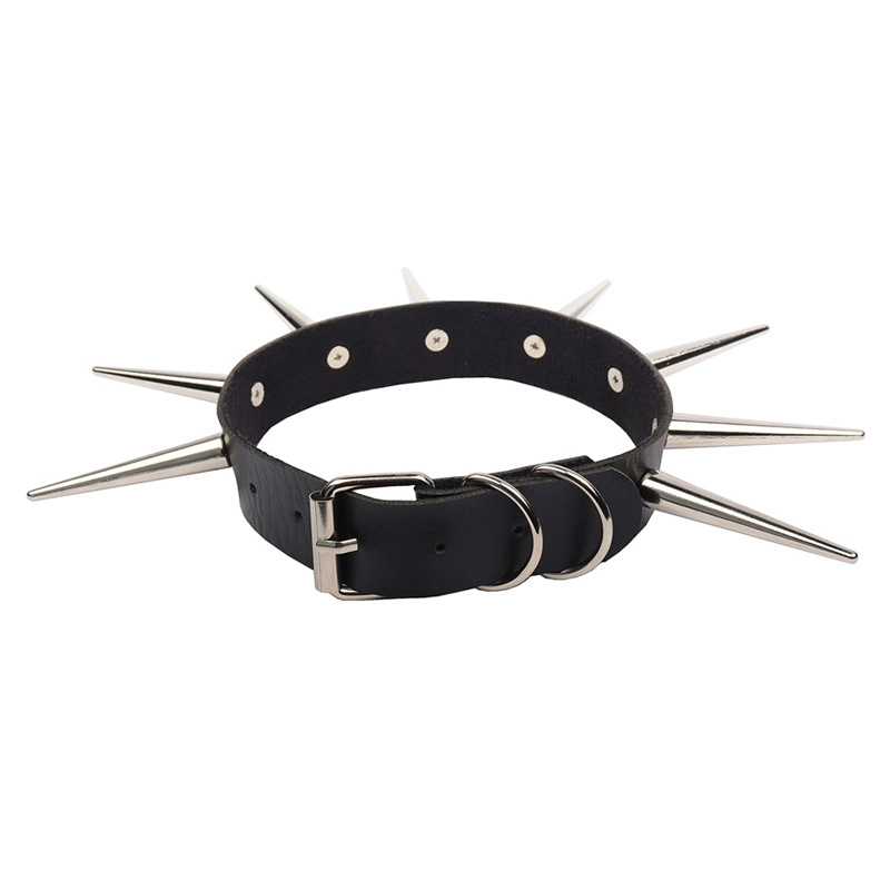 Изкуствена кожа нашийник с панк геометрия, сплавна висулка и регулярен синџир