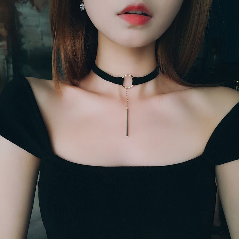 Geometrijski choker ogrlica od legure, bakreni privjesak, višeslojni dizajn, uobičajeni lanac