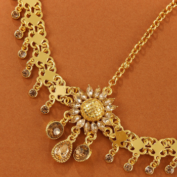 Lanț de cap exotic egiptean din aliaj, cu cristale încrustate, motive margaretă și floare de soare, picături de apă, Jiaoyu, iarnă 2024