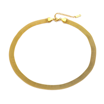 Colier choker din oțel inoxidabil 304 cu lanț plat șarpe, placare cu aur 18K, pandant din oțel titan, lungime 41–50 cm