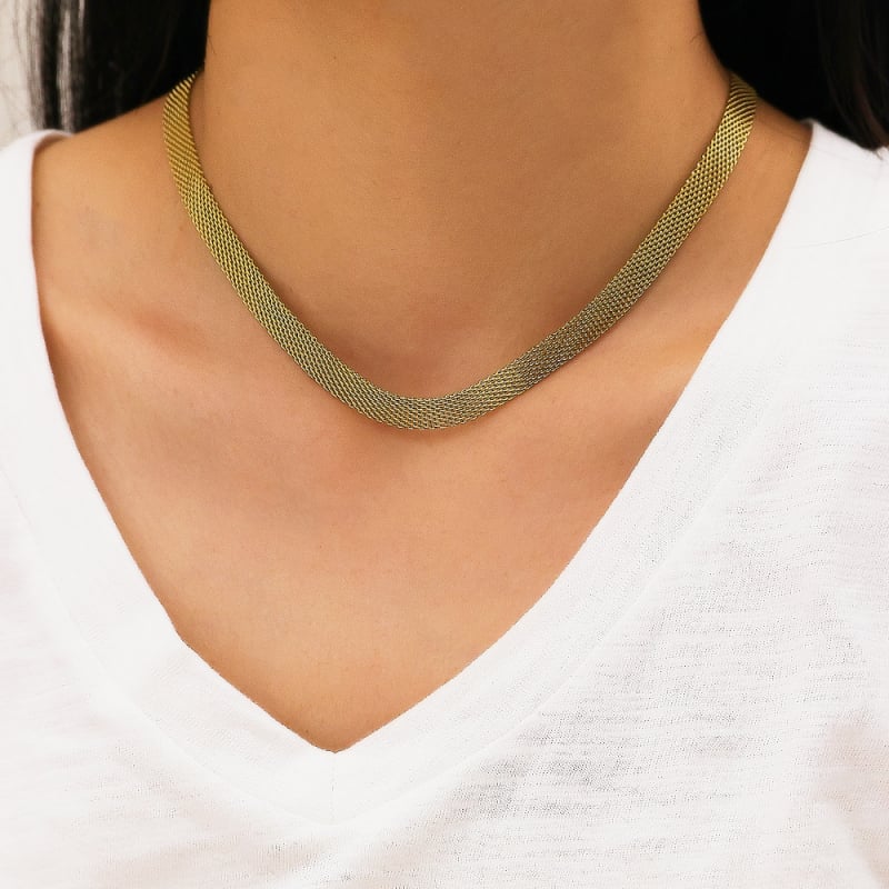 Colier choker din oțel inoxidabil 304 cu lanț plat șarpe, placare cu aur 18K, pandant din oțel titan, lungime 41–50 cm