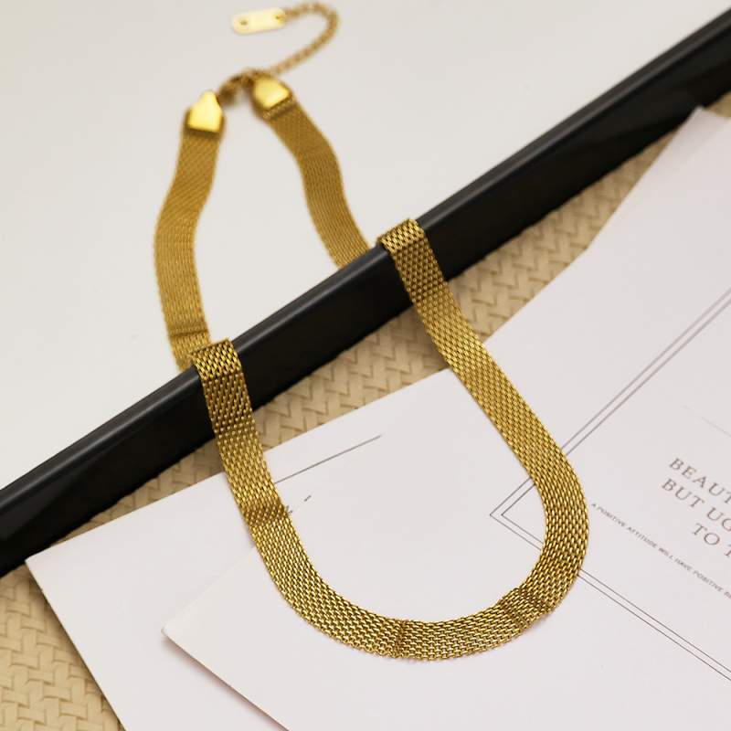 Colier choker din oțel inoxidabil 304 cu lanț plat șarpe, placare cu aur 18K, pandant din oțel titan, lungime 41–50 cm