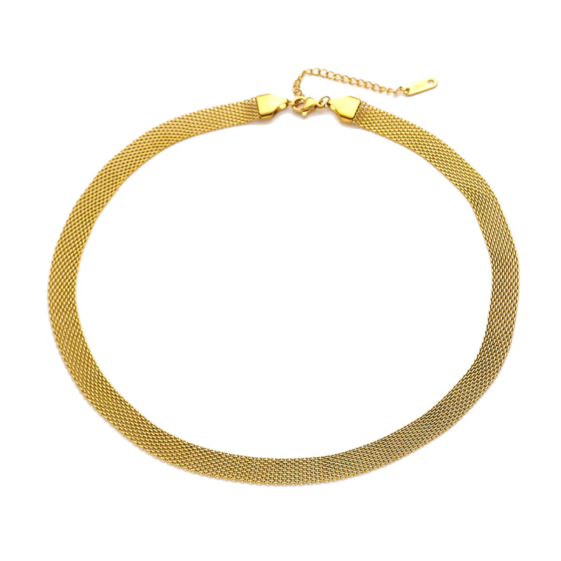 Colier choker din oțel inoxidabil 304 cu lanț plat șarpe, placare cu aur 18K, pandant din oțel titan, lungime 41–50 cm