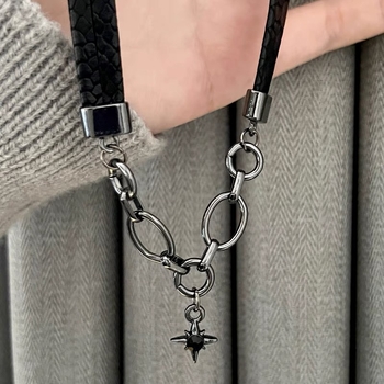 Кожен чокър за жени със звездообразна висулка от сплав – еднослоен, стандартна верига