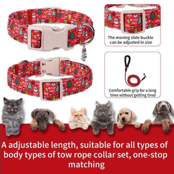 Σετ κολάρου και λουριού για σκύλους — Χριστουγεννιάτικο θέμα, Πολυεστέρας, Κατάλληλο για όλους τους σκύλους, Στυλ ελεύθερου χρόνου