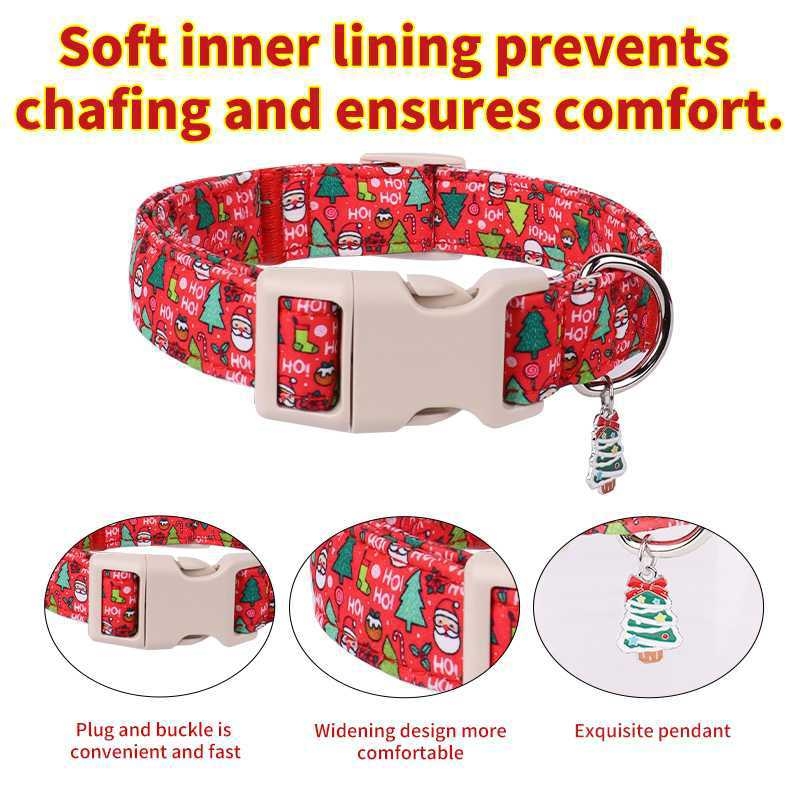 Σετ κολάρου και λουριού για σκύλους — Χριστουγεννιάτικο θέμα, Πολυεστέρας, Κατάλληλο για όλους τους σκύλους, Στυλ ελεύθερου χρόνου