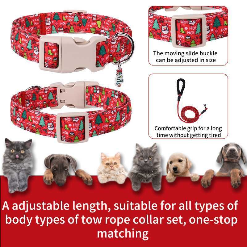Σετ κολάρου και λουριού για σκύλους — Χριστουγεννιάτικο θέμα, Πολυεστέρας, Κατάλληλο για όλους τους σκύλους, Στυλ ελεύθερου χρόνου