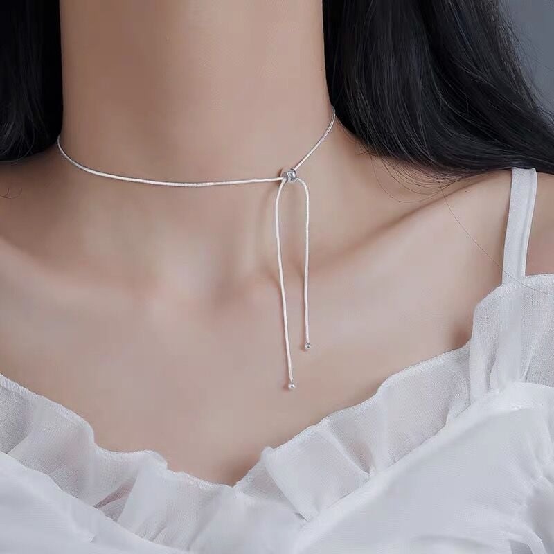 Colier din Argint 925 cu mărgele și ciucuri, pentru femei, lungime reglabilă 41–50 cm, lanț șarpe