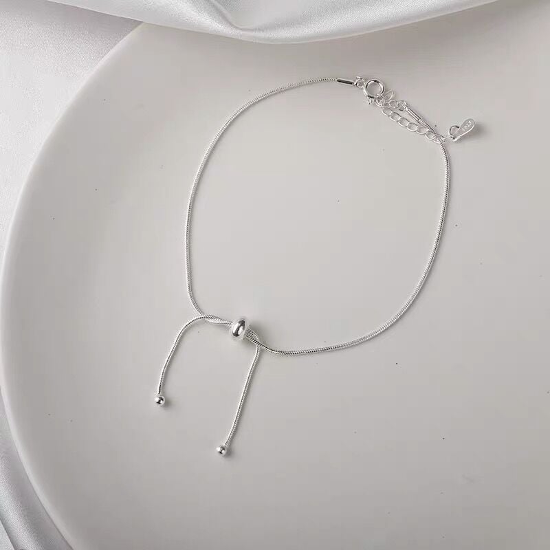 Colier din Argint 925 cu mărgele și ciucuri, pentru femei, lungime reglabilă 41–50 cm, lanț șarpe