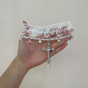 Κολιέ-χορδές από κράμα με σταυρό και φούντα σε σχήμα σταγόνας, κανονική αλυσίδα, γλυκό και δροσερό στυλ, κυκλοφόρησε φθινόπωρο 2025