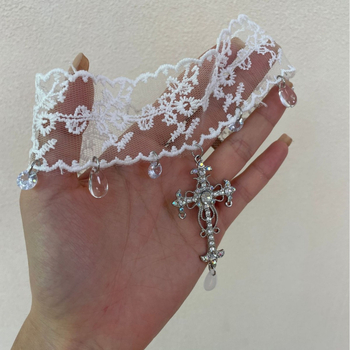 Κολιέ-χορδές από κράμα με σταυρό και φούντα σε σχήμα σταγόνας, κανονική αλυσίδα, γλυκό και δροσερό στυλ, κυκλοφόρησε φθινόπωρο 2025