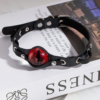 Colier din piele cu design geometric și motiv ochi de demon, pandant din rășină, lanț regulat, 39,3 g, placare electrogalvanică, Meng Doudou
