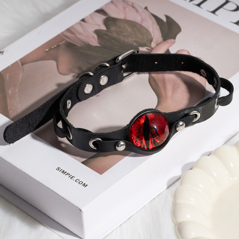 Colier din piele cu design geometric și motiv ochi de demon, pandant din rășină, lanț regulat, 39,3 g, placare electrogalvanică, Meng Doudou