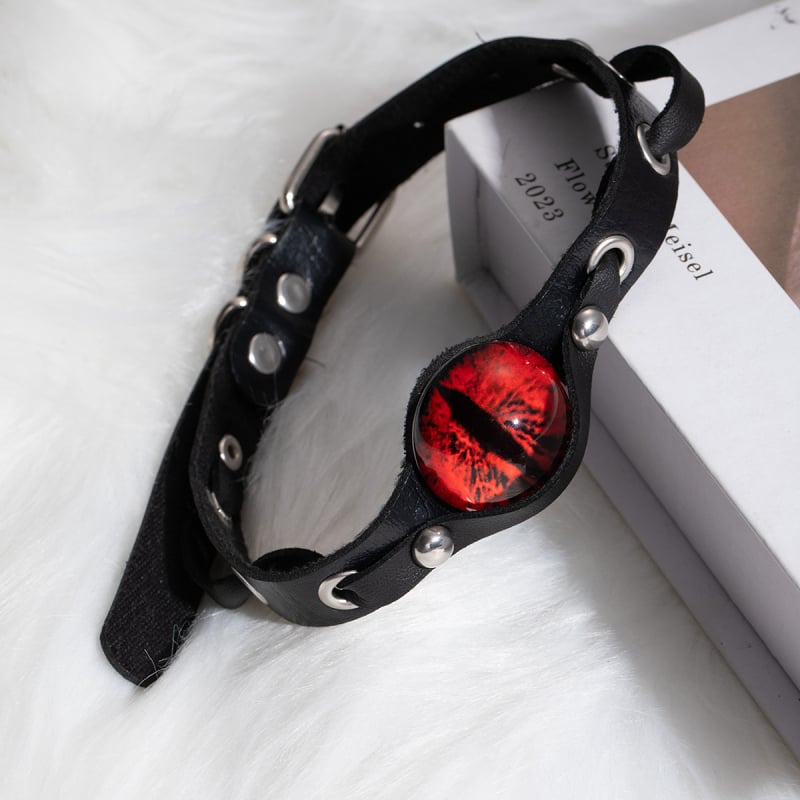 Colier din piele cu design geometric și motiv ochi de demon, pandant din rășină, lanț regulat, 39,3 g, placare electrogalvanică, Meng Doudou