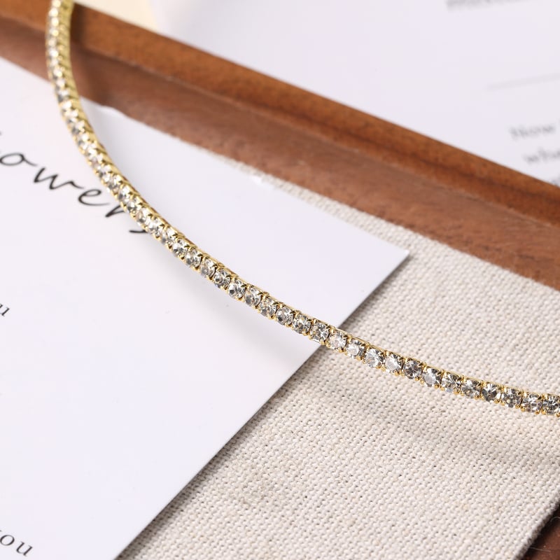 Colier choker geometric din cupru, pandantiv din rhinestone, stil lux ușor pentru femei, lanț obișnuit