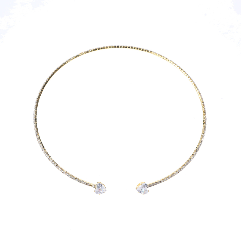Colier choker geometric din cupru, pandantiv din rhinestone, stil lux ușor pentru femei, lanț obișnuit
